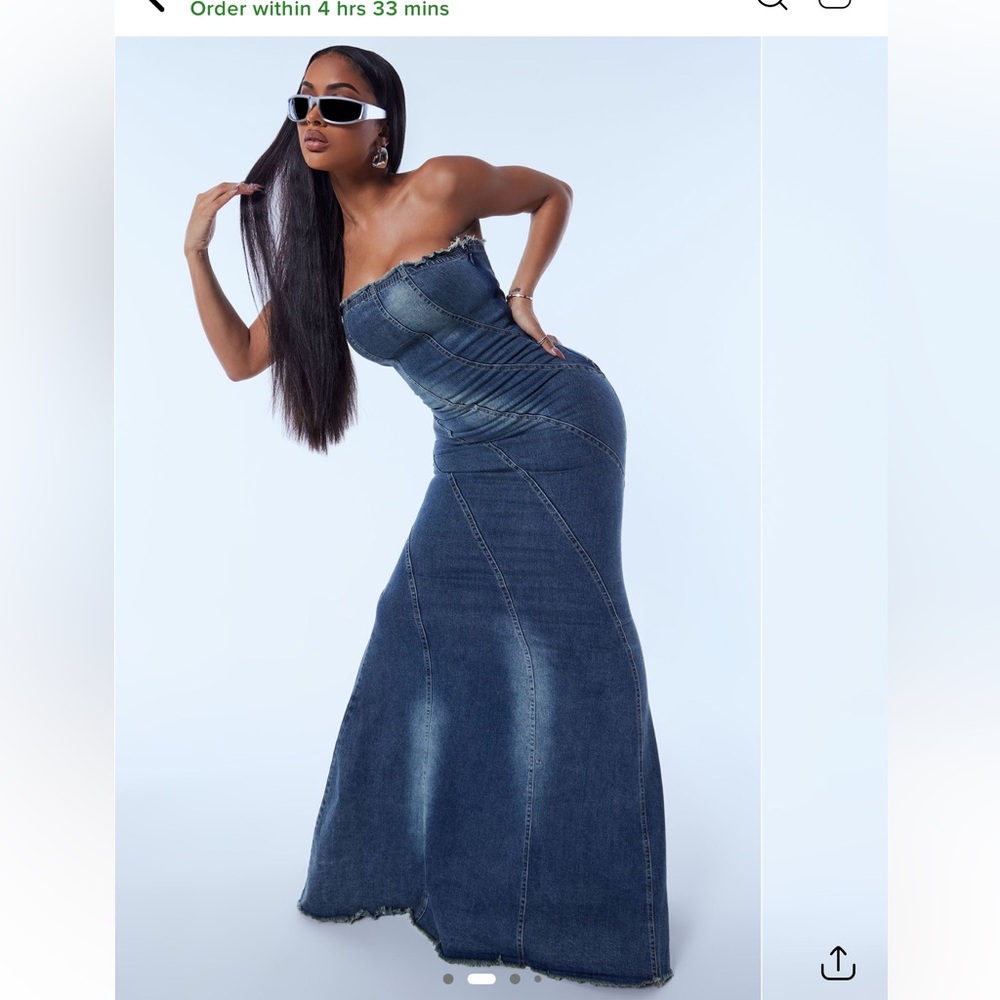 Fashion Nova Blue Denim Maxi Dress